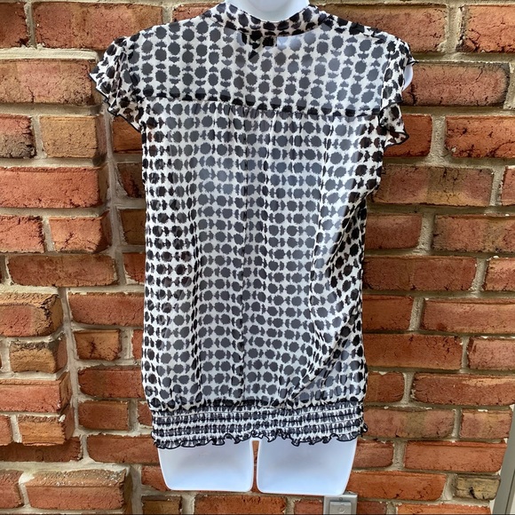 AGB Black White Polka Dot Sheer Ruffle Blouse M - Picture 6 of 7